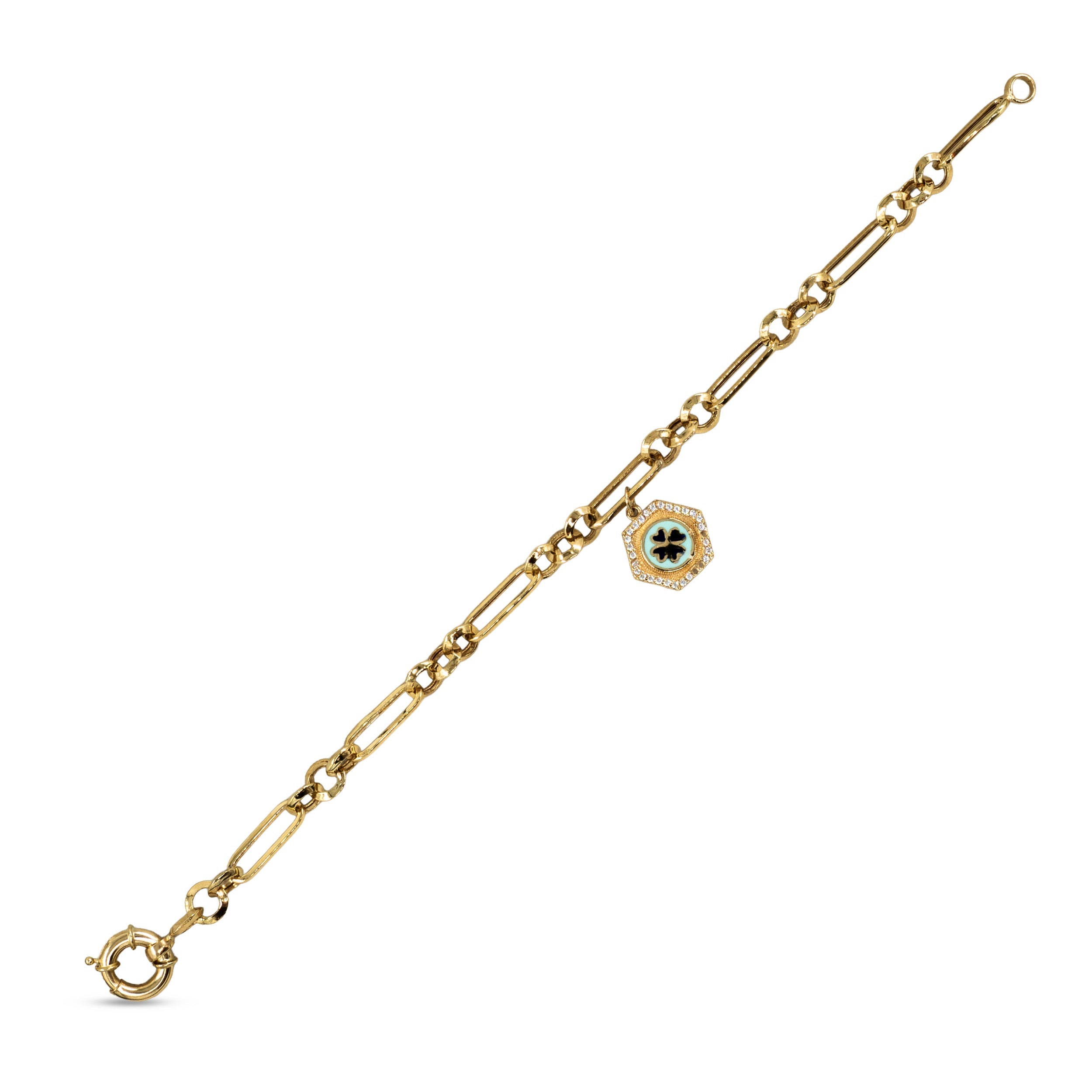 14 Ayar Altın Yonca Figürlü Halkalı Bileklik