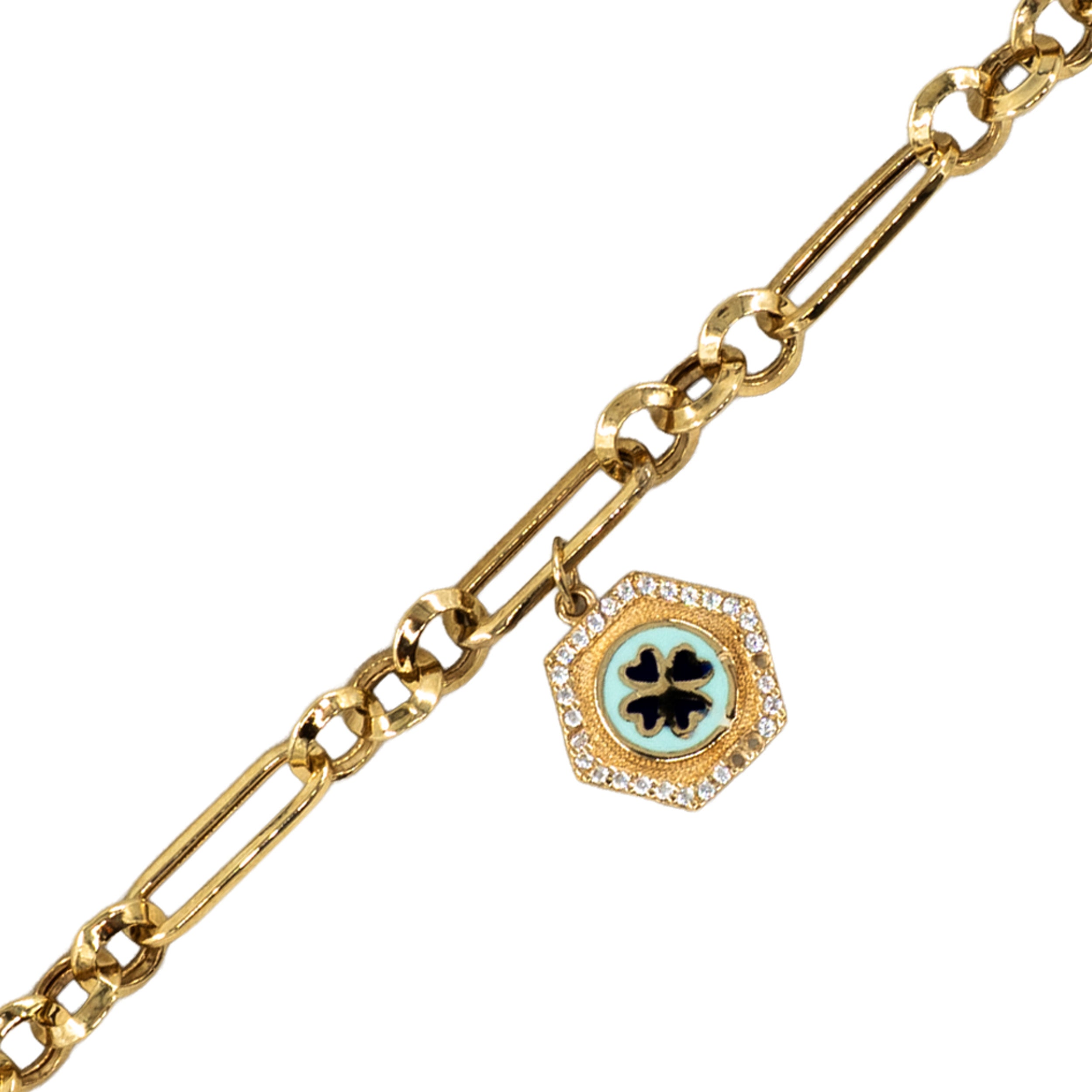 14 Ayar Altın Yonca Figürlü Halkalı Bileklik