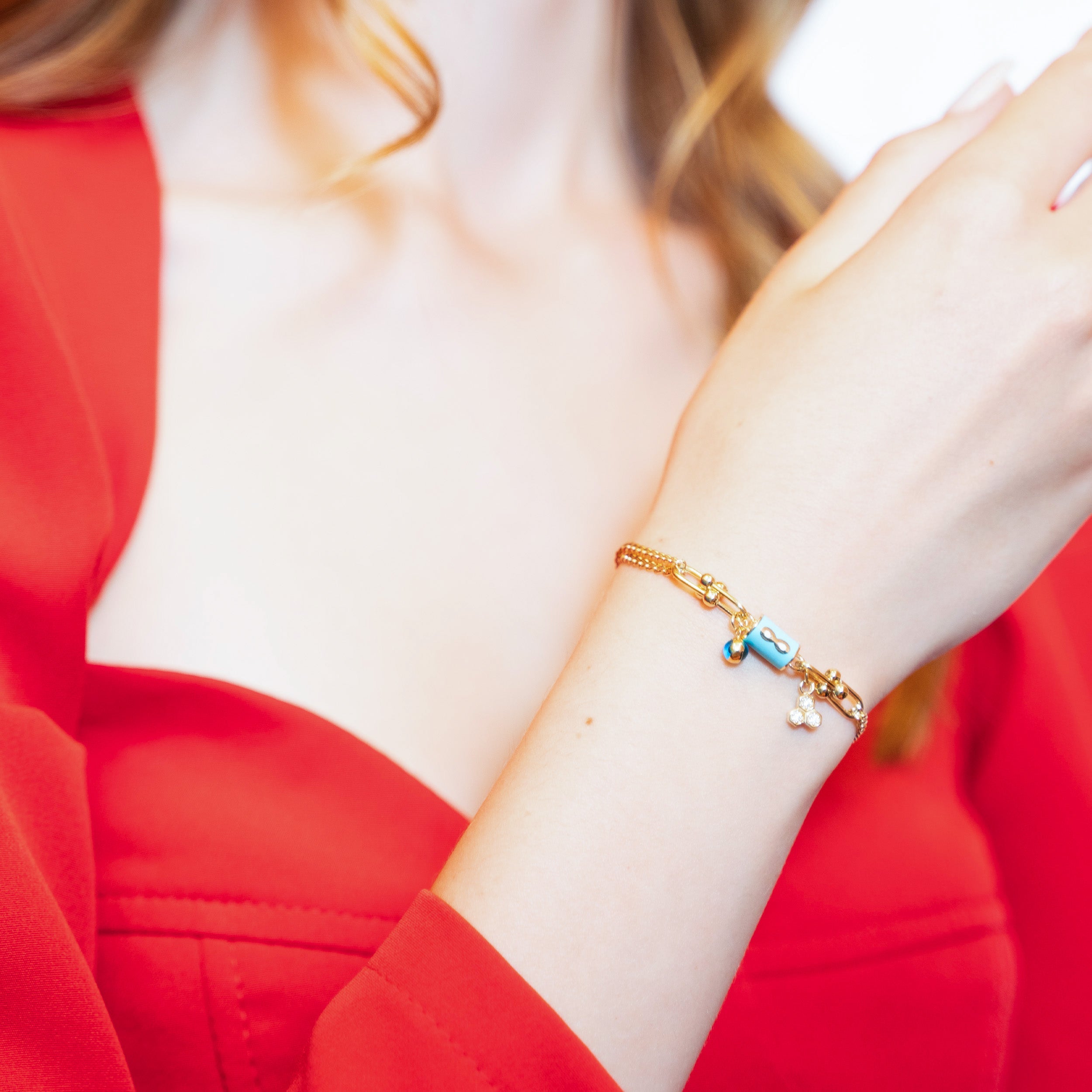 14 Ayar Altın Turkuaz Taşlı Zincir Bileklik