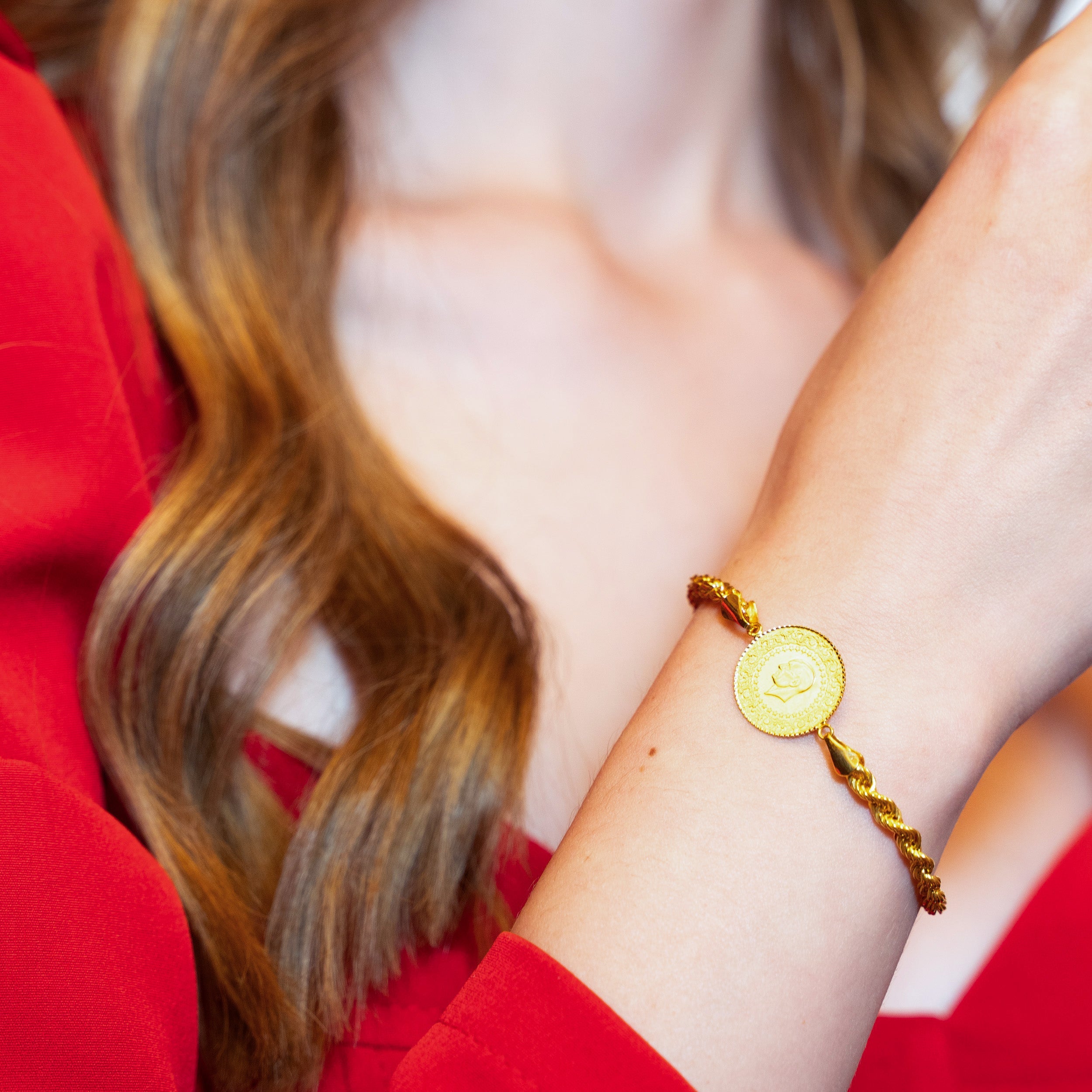 14 Ayar Altın Halat Zincir Çeyrek Altınlı Bileklik