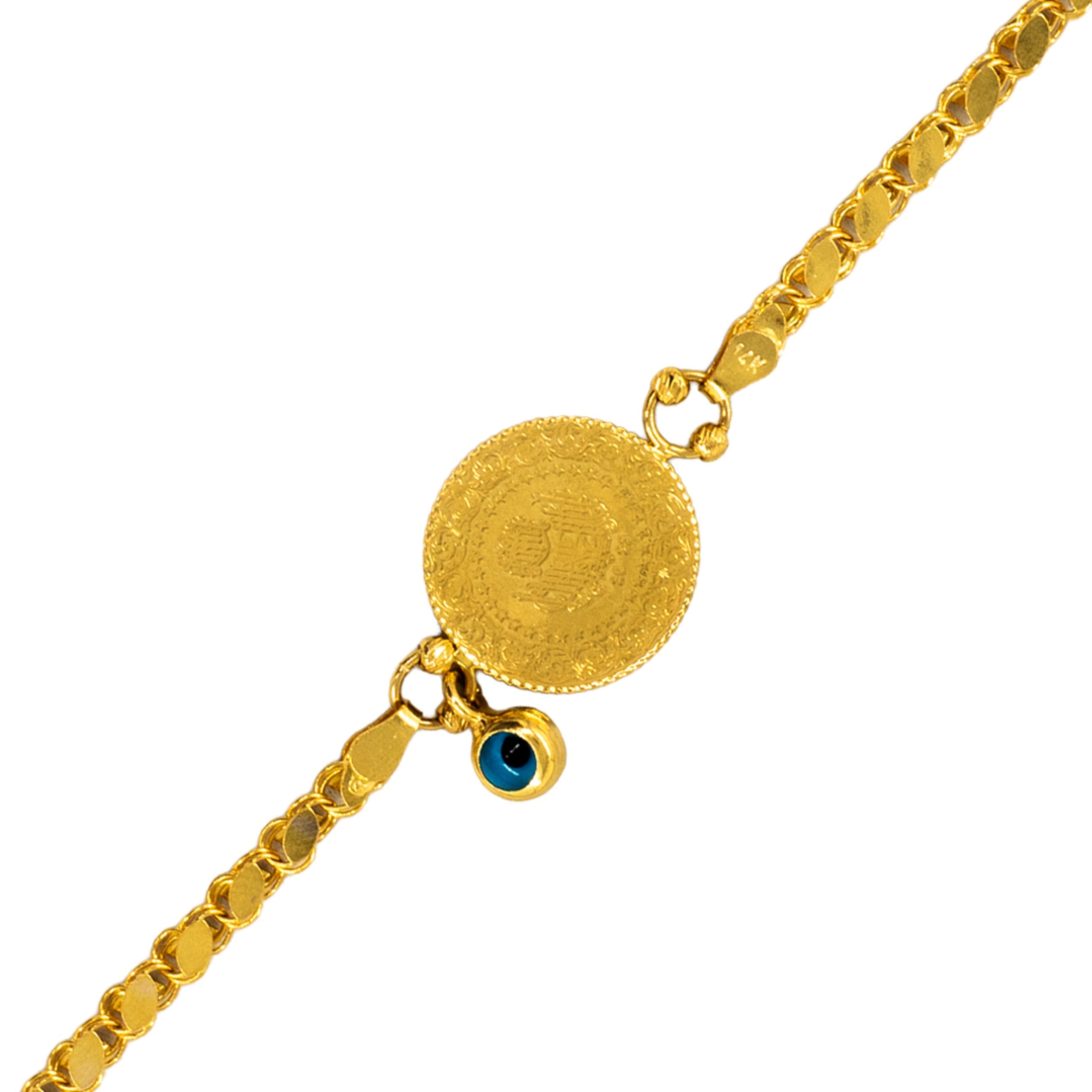 14 Ayar Altın Çeyrek Altınlı Pullu Zincir Bileklik